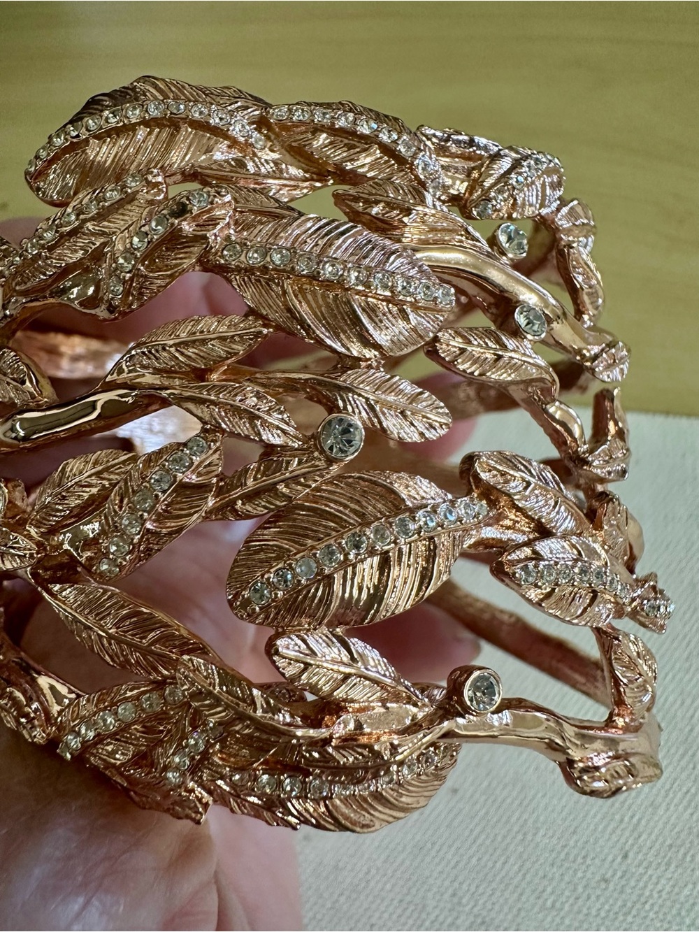 Lauren Ralph Lauren Rose Gold Leaf Cuff Bracelet with Crystals - Picture 6 of 7